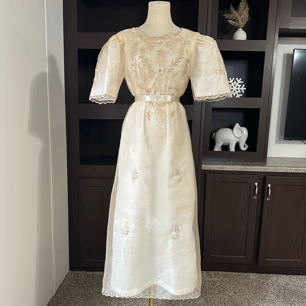 Vintage Cream Embroidered Dress